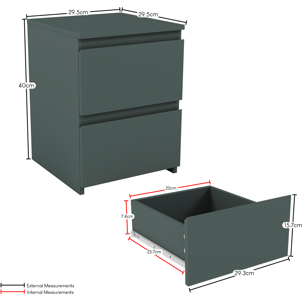 Vida Designs Denver Jasper Green 2 Drawer Bedside Table Image 7