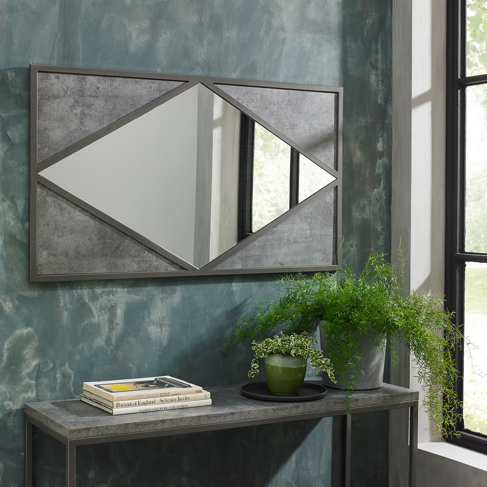 Bentley Designs Renzo Zinc and Dark Grey Geometric Landscape Wall Mirror 110 x 63cm Image 2