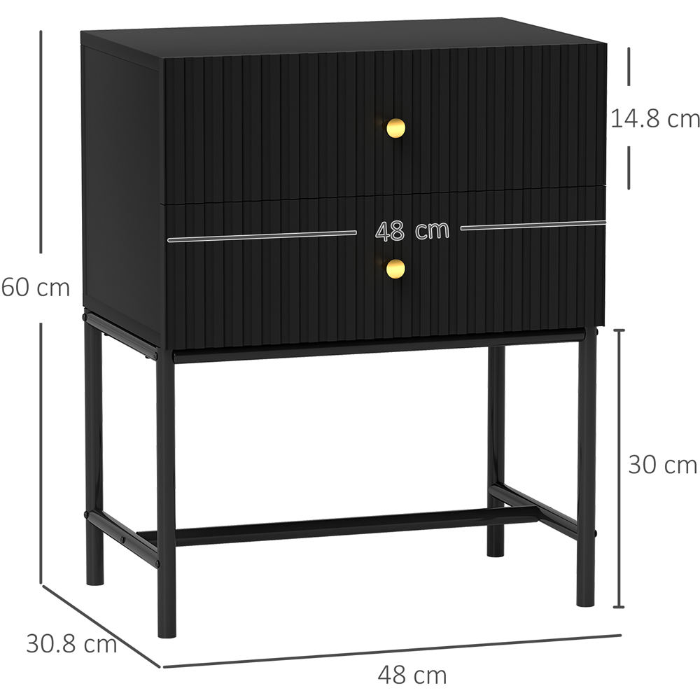 Portland 2 Drawer Black Modern Bedside Table Image 9
