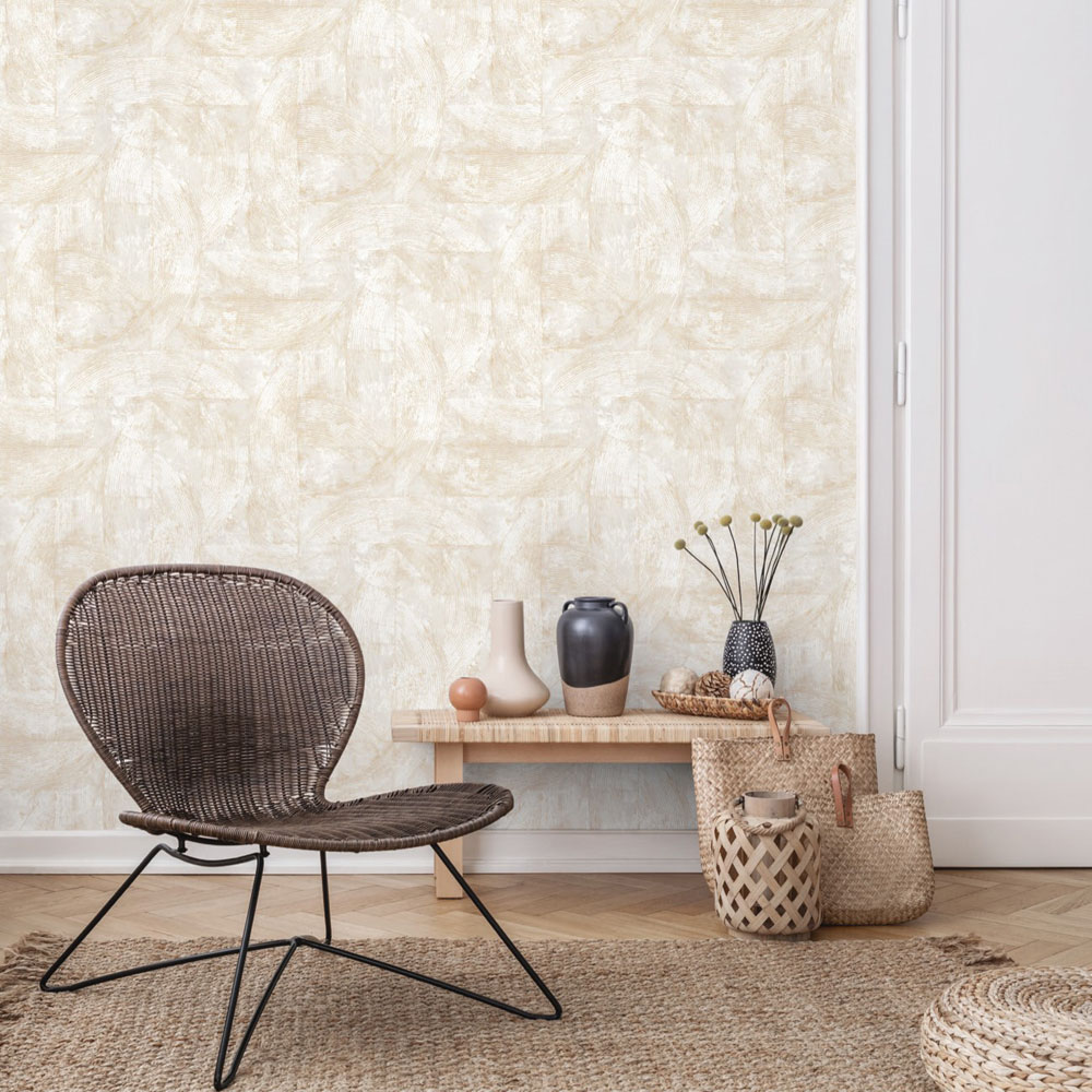 Grandeco Owen Rustic Scratched Plaster Blown Vinyl Textured White and Gold Wallpaper Image 3