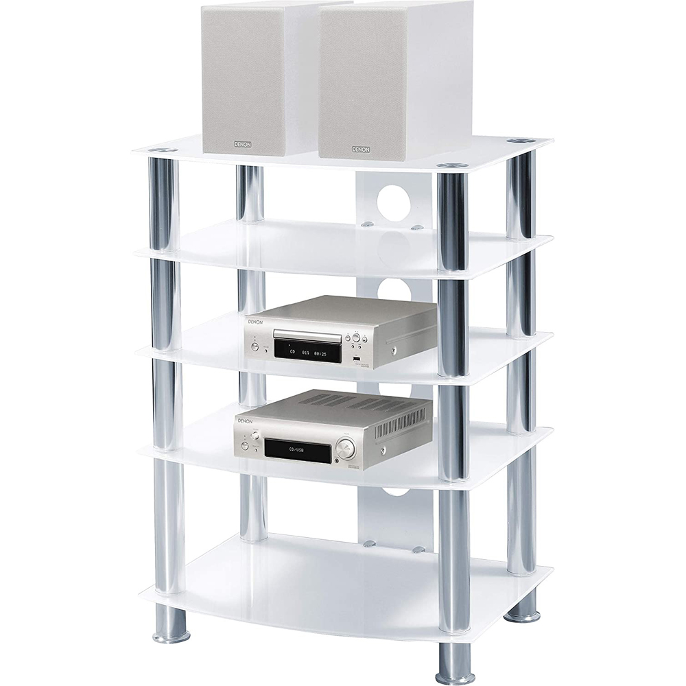 Centurion Supports Galago 5 Shelf White and Silver Multimedia Unit Image 4