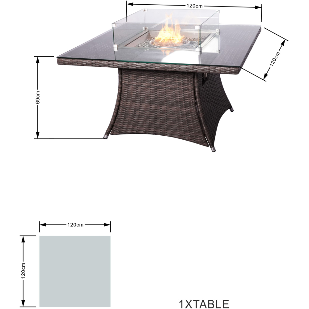 Direct Wicker Brown Square Fire Pit Dining Table Image 7