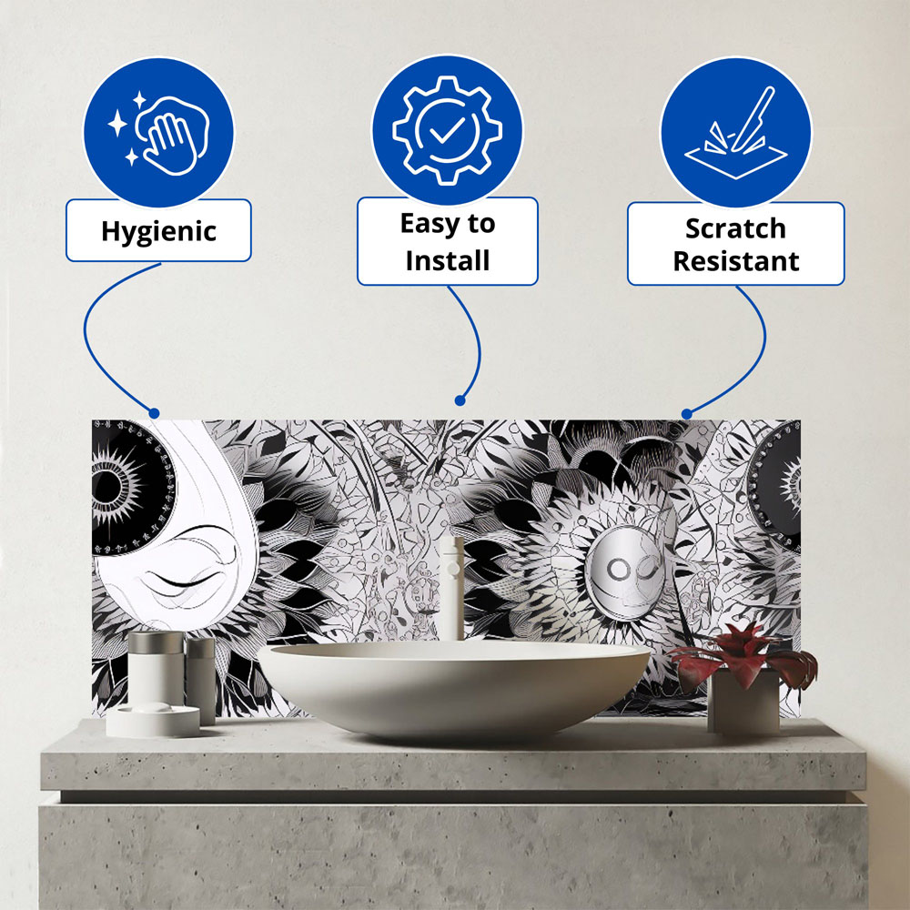 Warren Reed Designer Abstract Moon and Sun Glass Bathroom Splashback 25 x 60cm Image 3