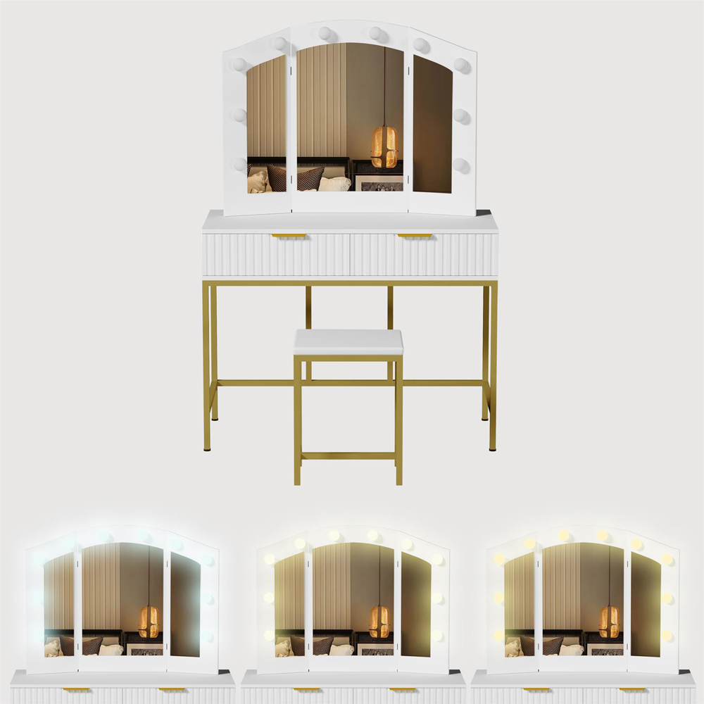 Kosy Koala Lilly 2 Drawer White and Gold Dressing Table Set with LED Mirror Image 6