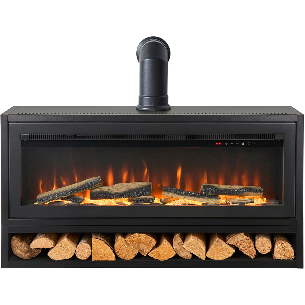 Acantha Vision Black Electric Media Stove with Log Store and Stove Pipe Image 3