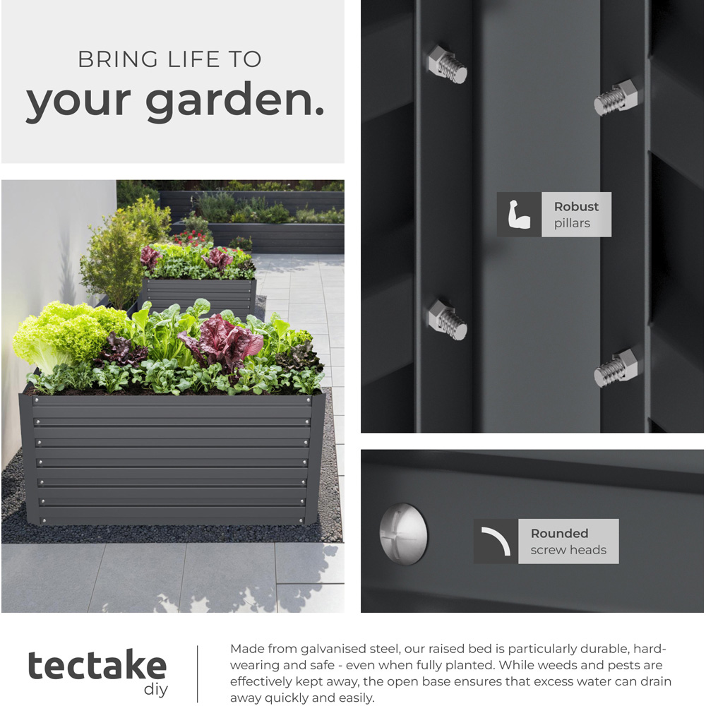 tectake 120 x 100cm Grey Galvanised Steel Raised Garden Bed Image 5