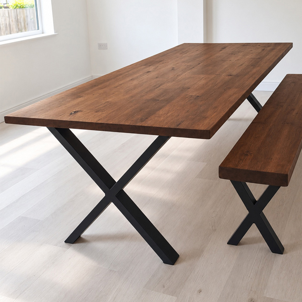 Homebase Dark Oak Brown 6 Seater Sleek and Slender Rustic Dining Table 100 x 150cm Image 1
