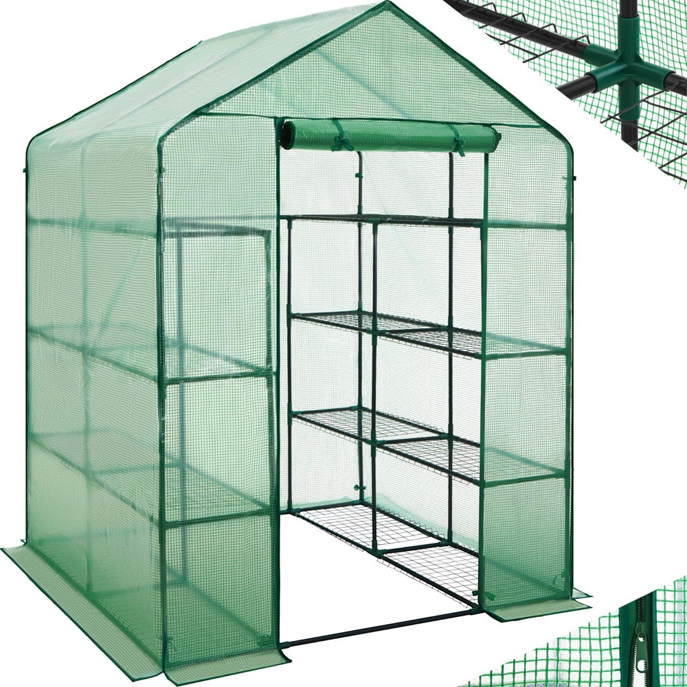 tectake 16 Shelf 4.7 x 4.7ft Greenhouse with Tarpaulin Cover Image 2