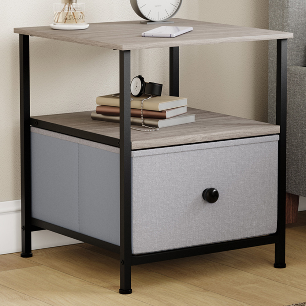 Vida Designs Chorley Single Drawer Single Shelf Beige and Grey Fabric Bedside Table Image 1