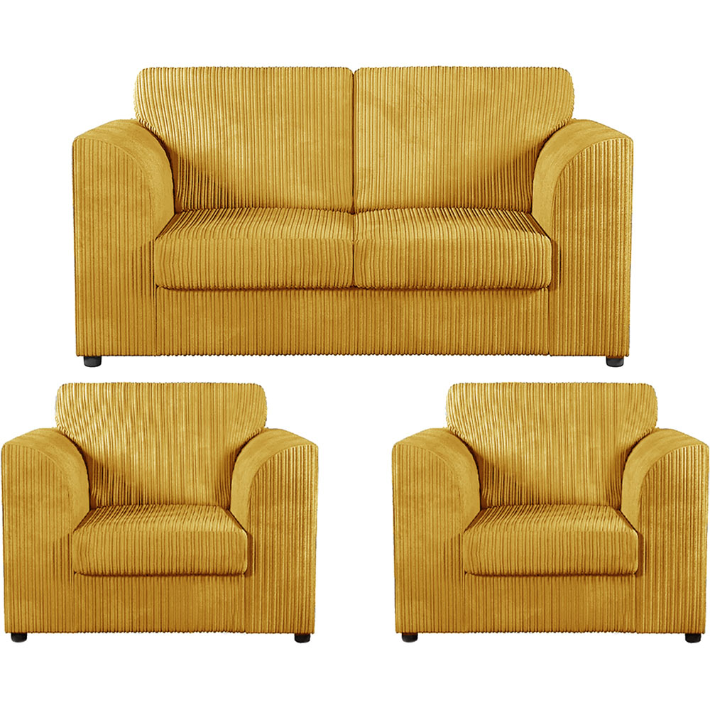 Luxor 4 Seater Mustard Jumbo Cord Full Back Sofa Suite Image 2