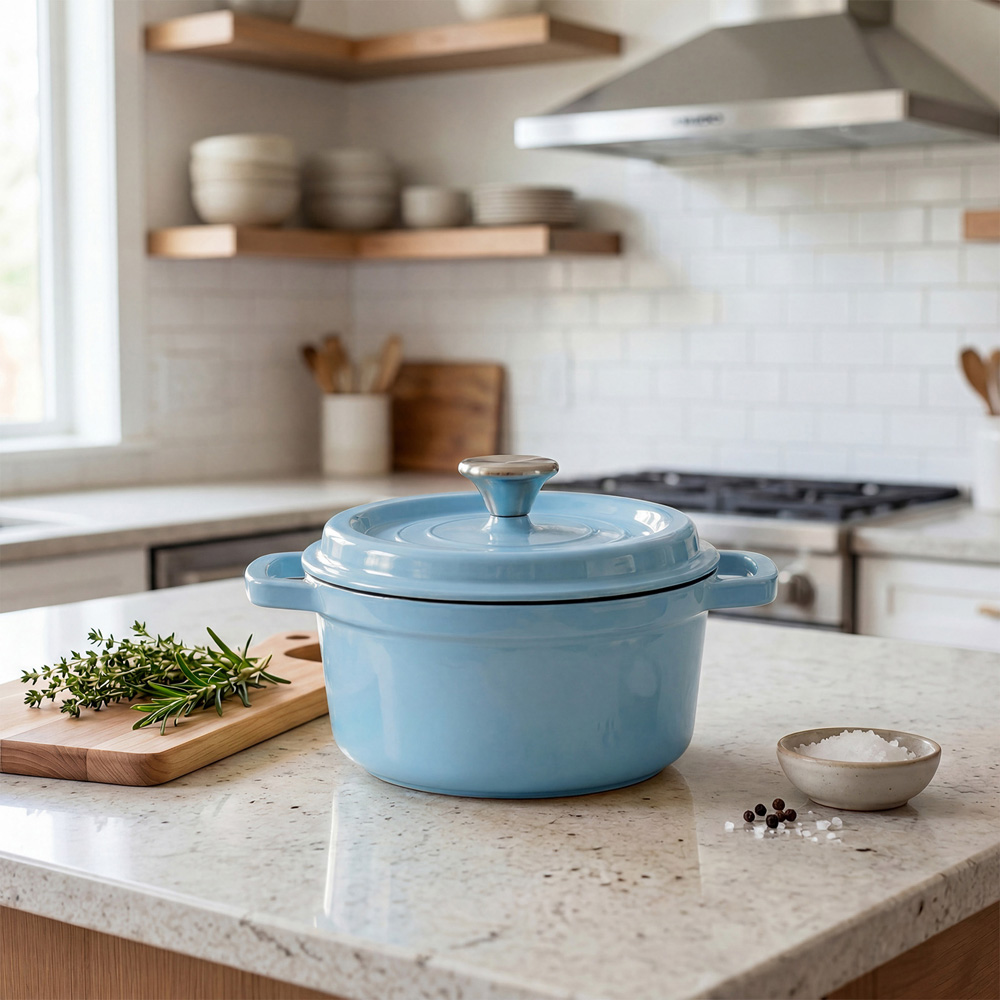Living and Home 2L Light Blue Enamelled Cast Iron Dutch Oven Image 2