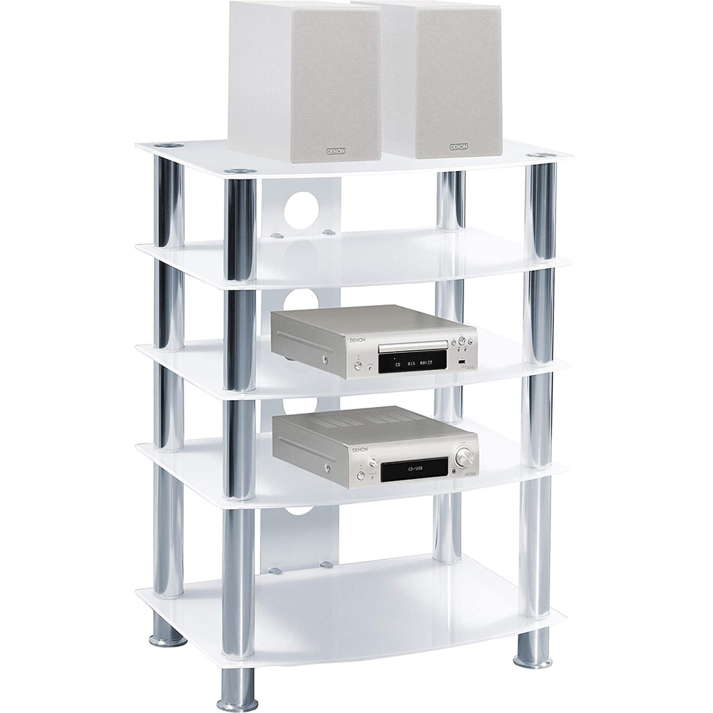 Centurion Supports Galago 5 Shelf White and Silver Multimedia Unit Image 2