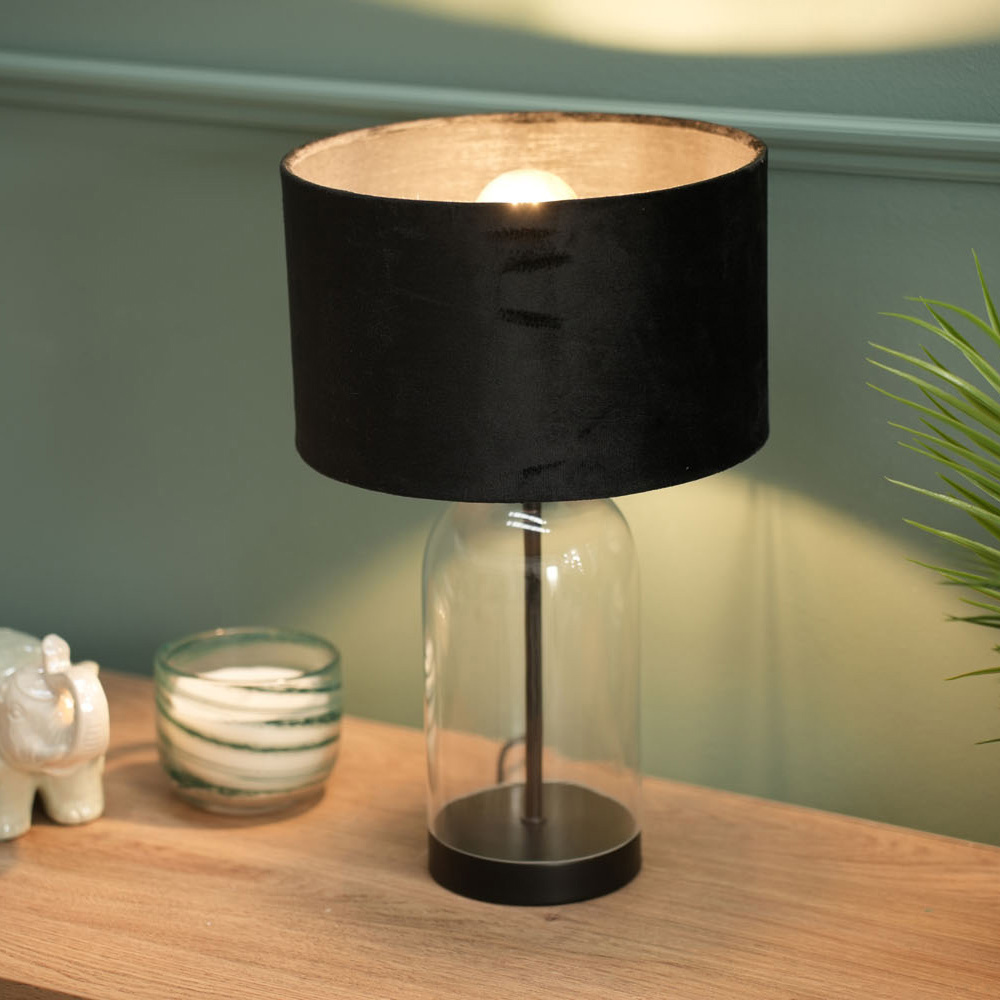 ValueLights Jessy Black Velvet Shade Glass LED Table Lamp Image 3