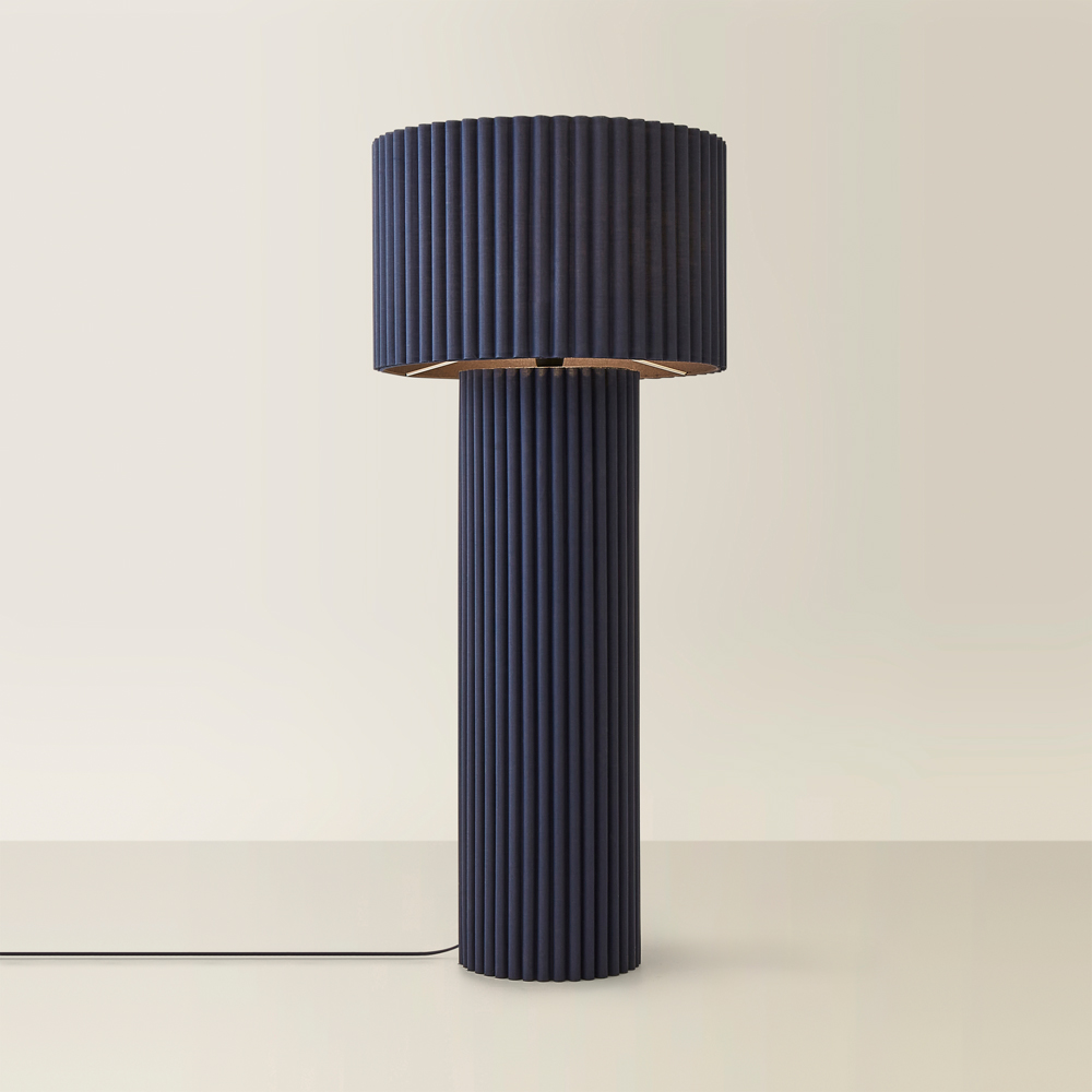 ValueLights Lenny Navy Blue Drum Lamp Shade Ribbed Fabric Midi LED Floor Lamp Image 5
