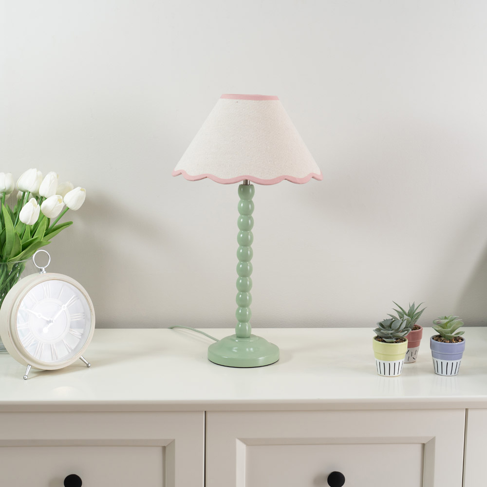 ValueLights Bobbins Natural and Pink Scallop Shade Sage Green LED Table Lamp Image 5
