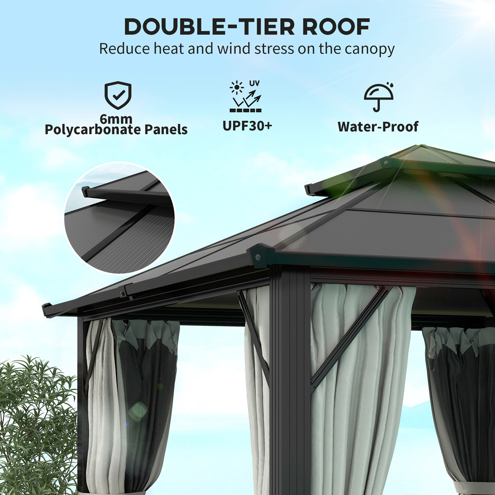 Outsunny 3 x 3m Grey Aluminium Frame Polycarbonate Hard Top Gazebo Image 5