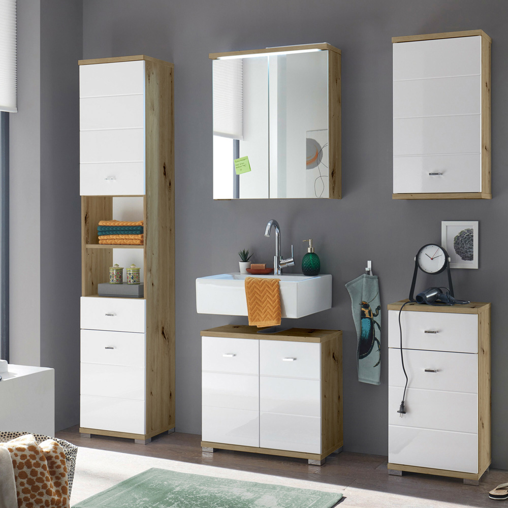 Julian Bowen Pool 2 Door White and Oak Bathroom Sink Cabinet Image 6