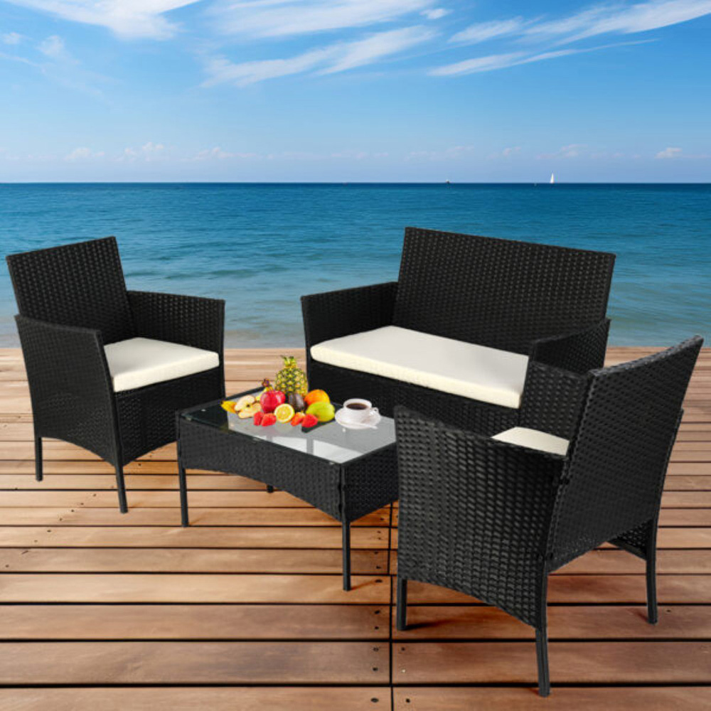 Willowmare 4 Seater Black PE Rattan Garden Lounge Set Image 4