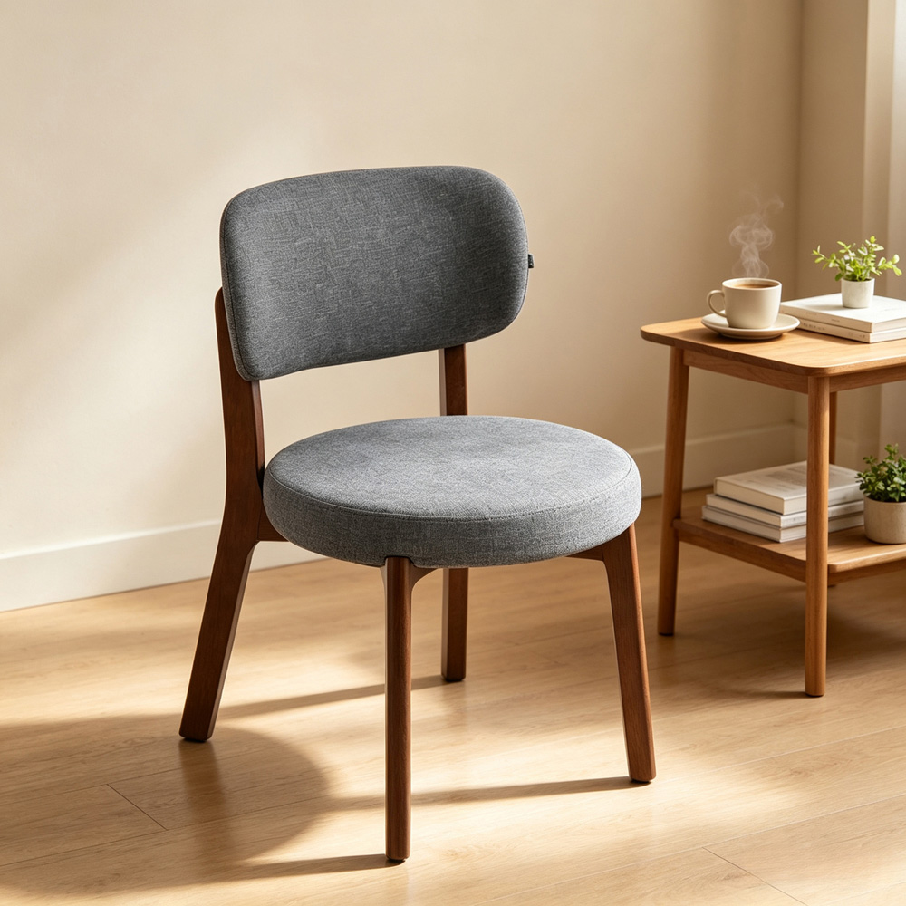 Living and Home Set of 2 Grey Linen-Effect Fabric Upholstered Rubberwood Dining Chairs Image 8