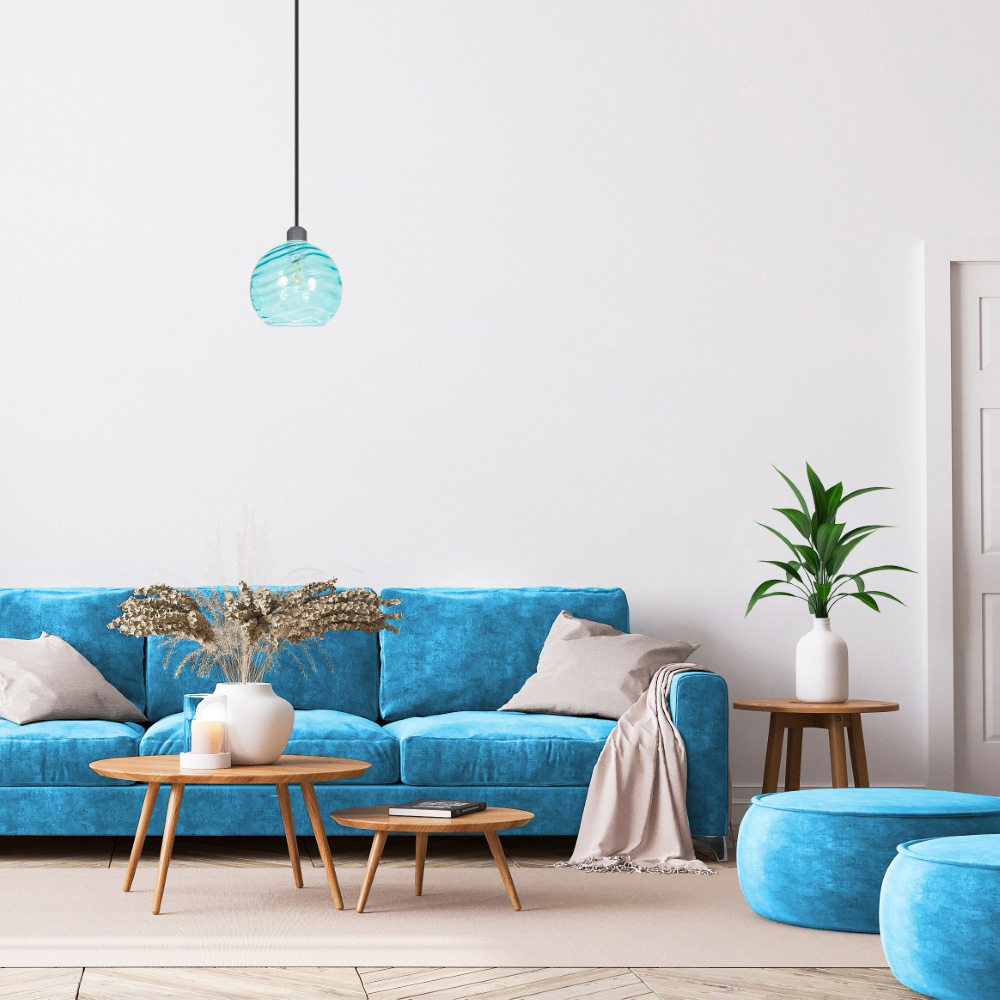 Happy Homewares Designer Teal Circular Ribbed Glass Non Electric Pendant Shade Image 2