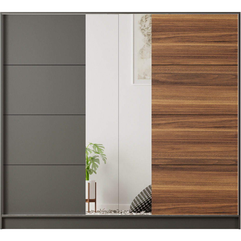 Evu MILANO XL Sliding Door Walnut and Anthracite Mirror Wardrobe Image 3