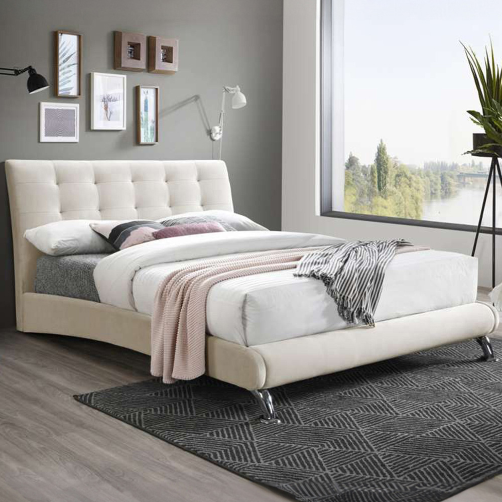 Hemlock Small Double Warm Stone Velvet Bed Frame Image 1