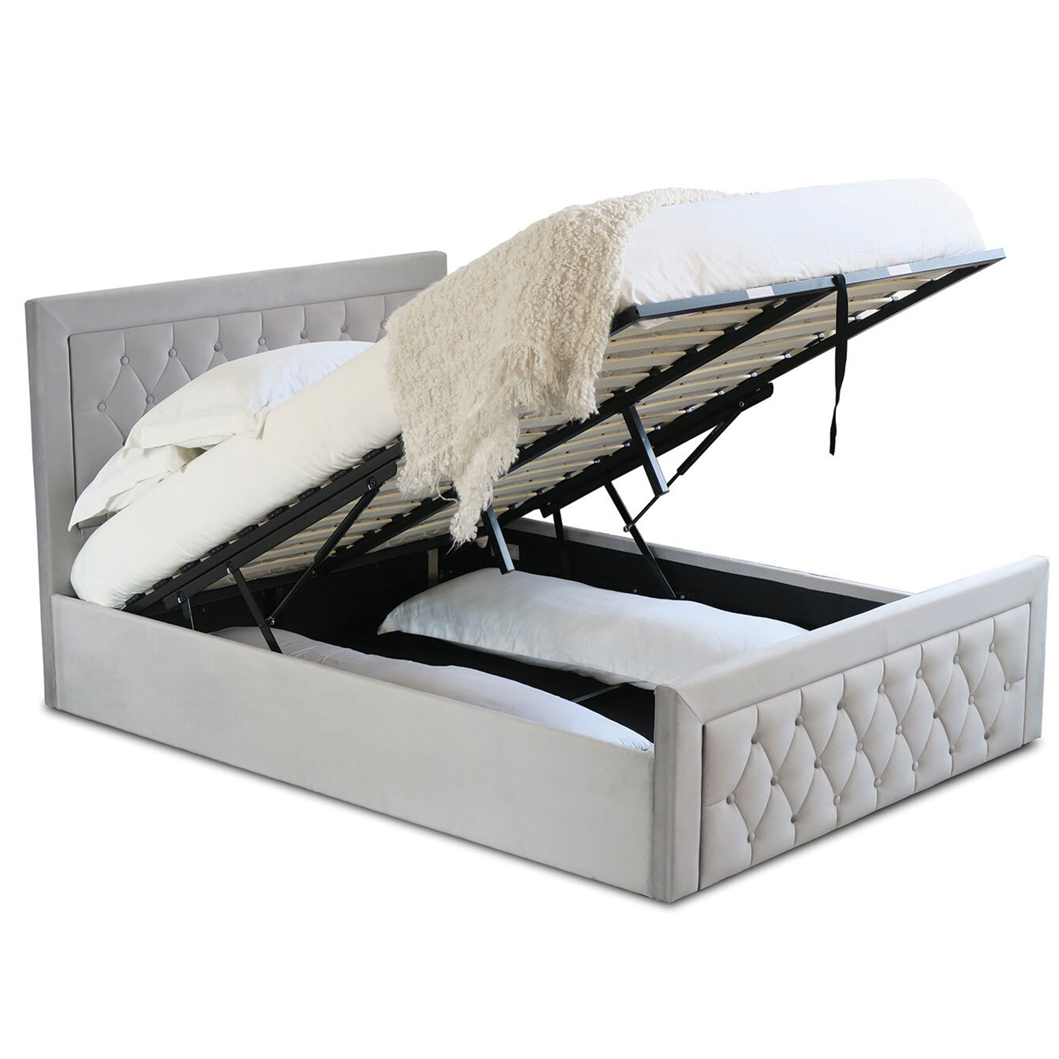Mia Super King Grey Faux Brushed Velvet Ottoman Bed Image 4