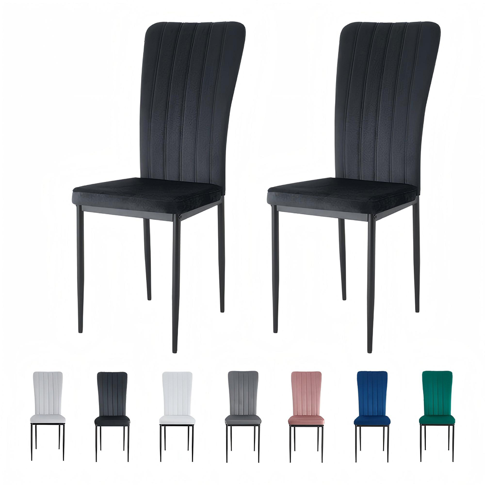 Elle Set of 2 Black Velvet Effect Plush Padded Upholstered Dining Chair Image 8