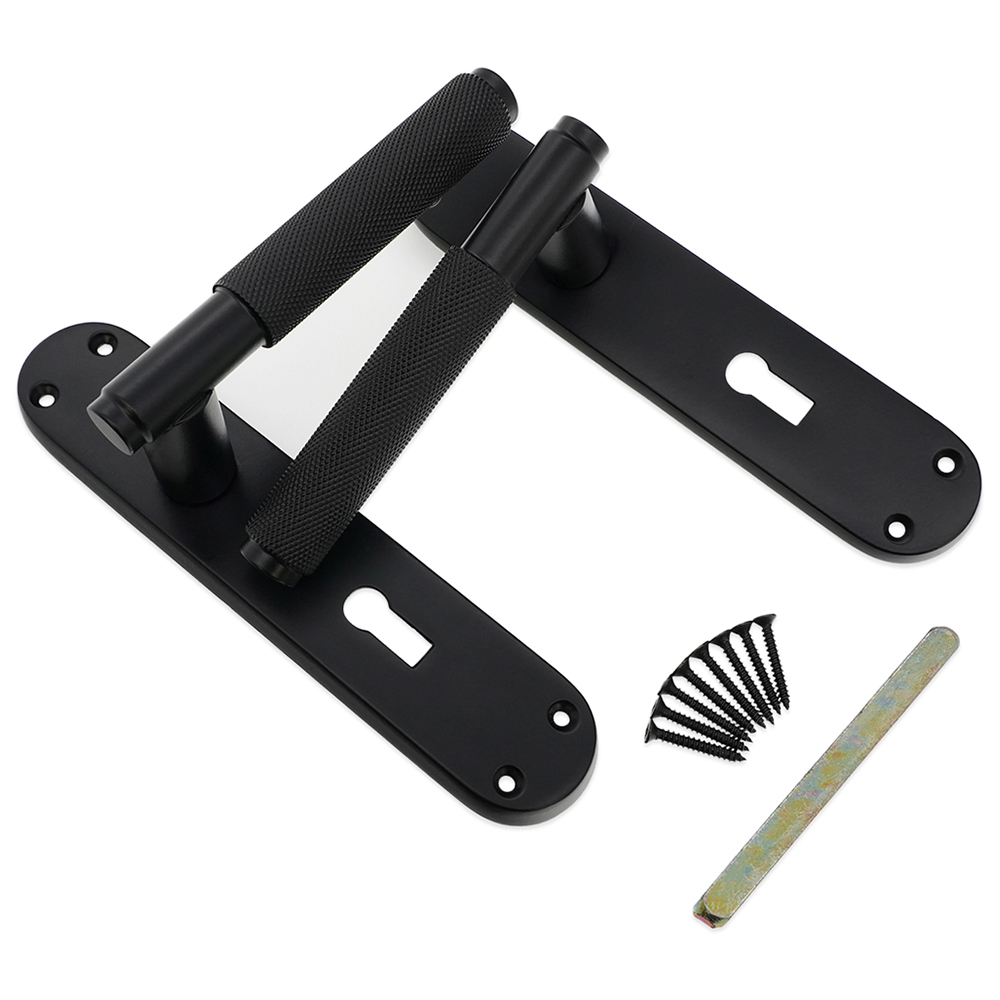 Spira Brass Connaught Matt Black Knurled Lever Door Handle with Lock Backplate 2 Pack Image 4