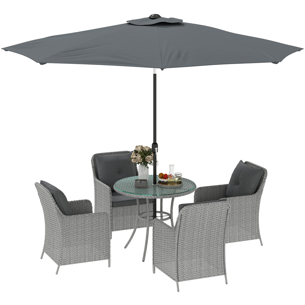 Outsunny 4 Seater Light Grey Rattan Garden Dining Set with Parasol and Cushions Image 2