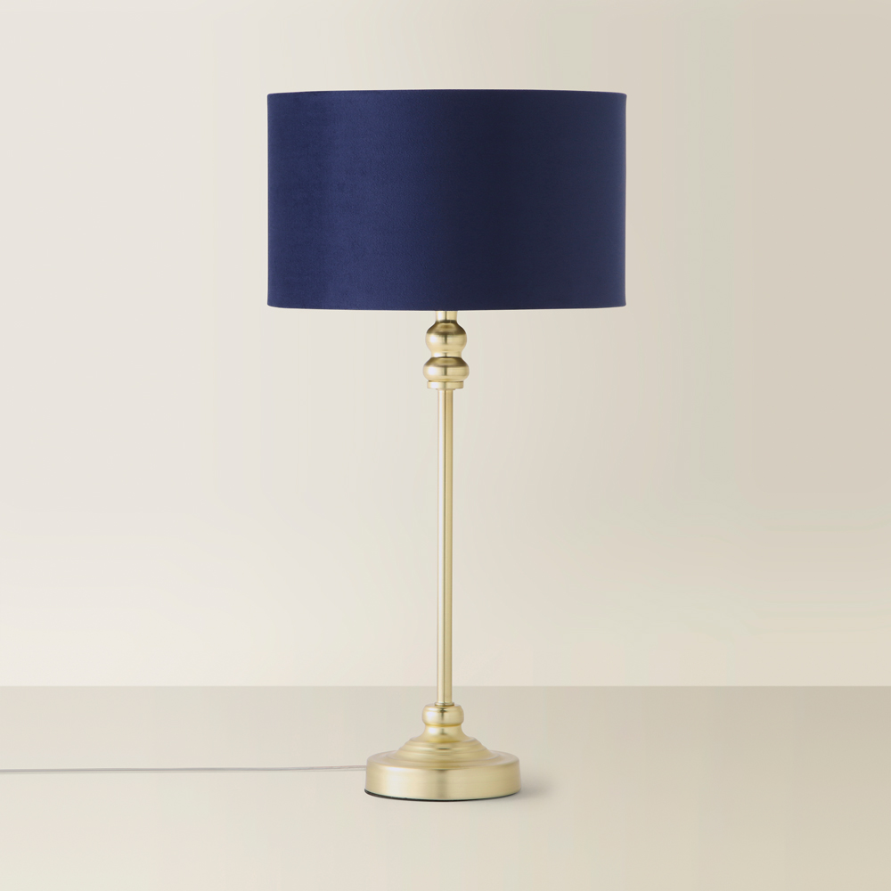 ValueLights Maggie Navy Blue Velvet and Gold Drum Shade Candlestick LED Table Lamp Image 5