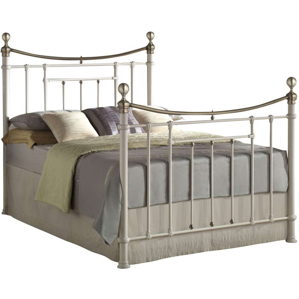 Bronte King Size Cream and Antique Brass Metal Bed Frame Image 2