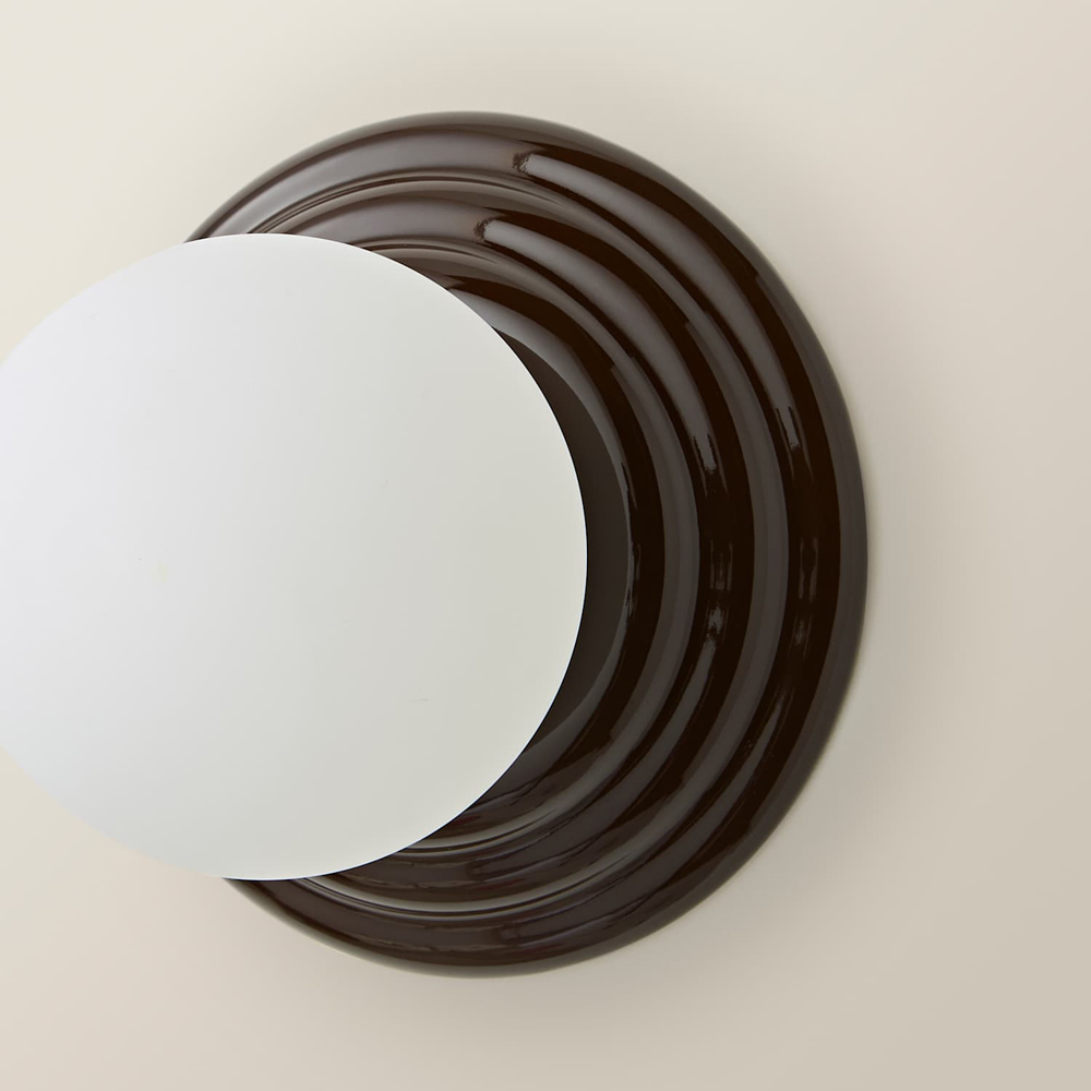 ValueLights Rue Frosted Glass Shade Chocolate Ribbed Ceramic Base Flush Wall Light with Bulb Image 4