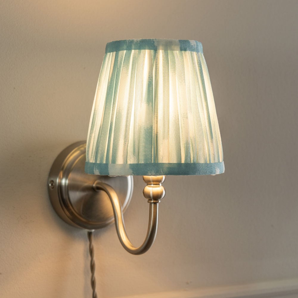 ValueLights Neely Antique Brass Blue Pleated Shade Plug-in LED Wall Light Image 3