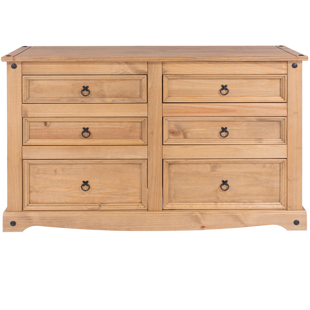 Corona 6 Drawer Antique Wax Wide Chest of Drawers Image 5