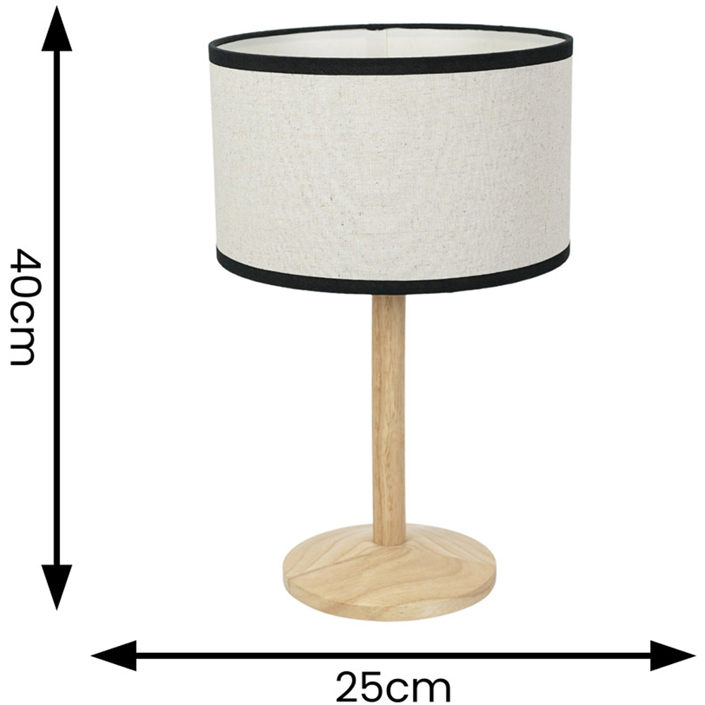 ValueLights Triston Linen Black Edge Drum Shade Natural Light Wood Stem LED Table Lamp Image 6