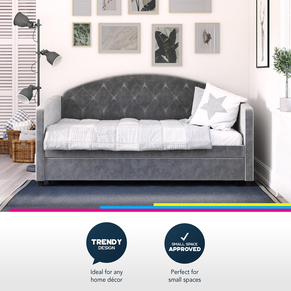 Dorel Aspen Light Grey Velvet Daybed with Trundle Image 8