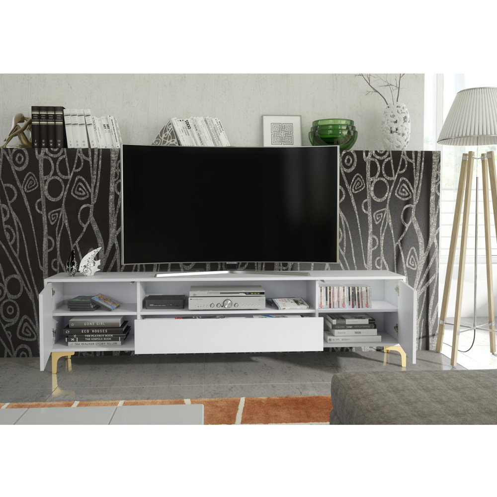 Creative Furniture Tide Crest White and Gold 2 Door Single Drawer TV Unit Image 6
