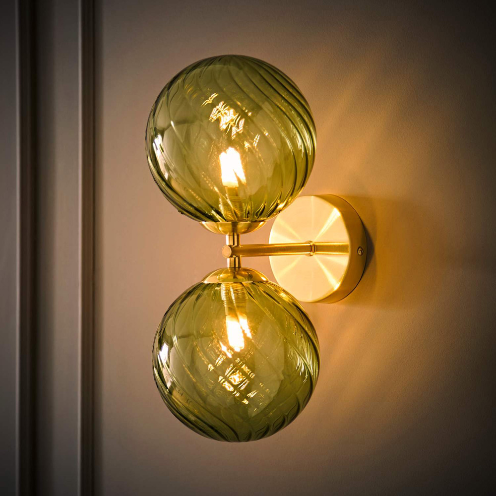 ValueLights Sydney Brushed Gold 2-Way Glass Globe Wall Light with Bulb Image 2