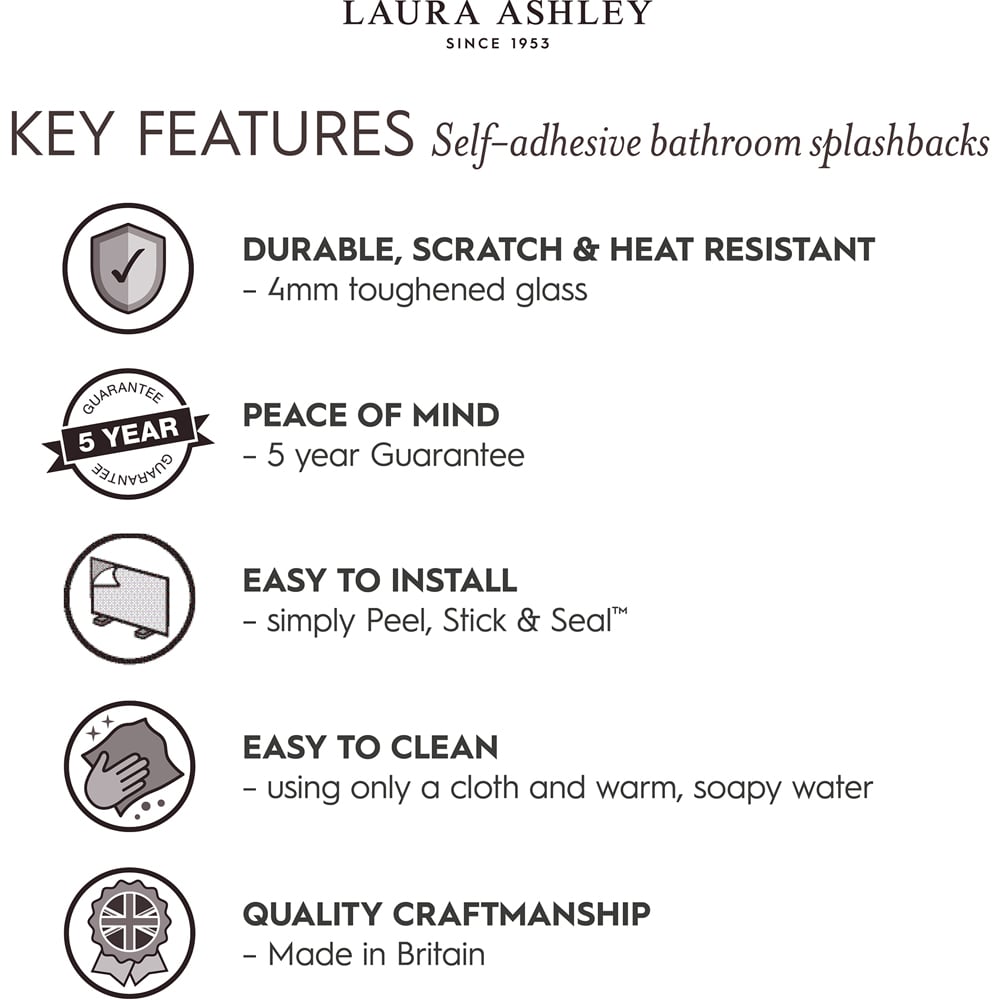 Laura Ashley Onyx Dove Grey Bathroom Splashback 600 x 250mm Image 6