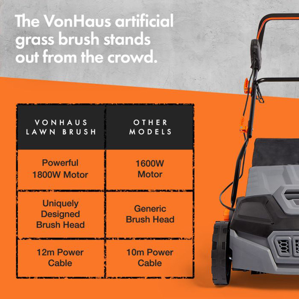 VonHaus 26732RG Artificial Grass Brush Sweeper 1800W Image 5