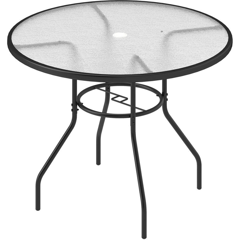 Outsunny 2 Seater Tempered Glass Round Garden Dining Table with Parasol Hole Image 2