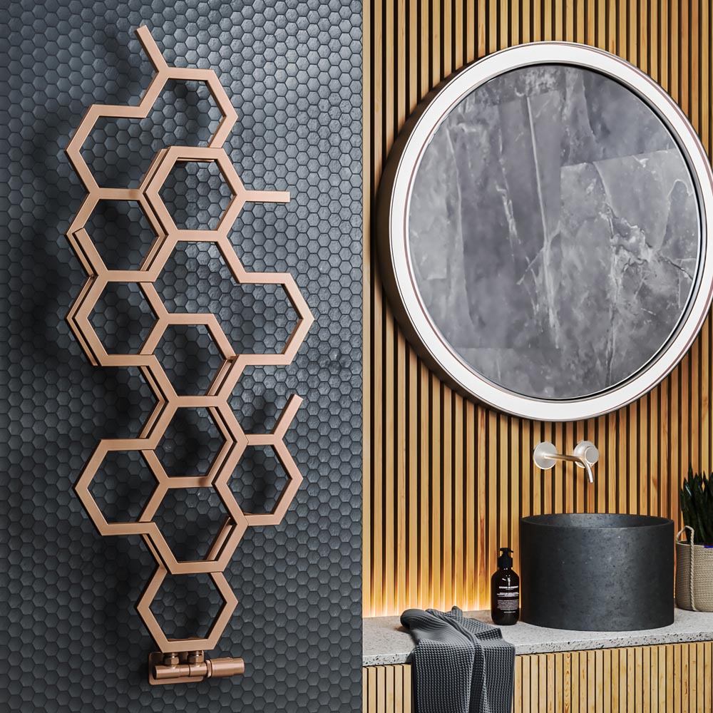 Terma Hex 1180 BTU Bright Copper Radiator 1220 x 486mm Image 2