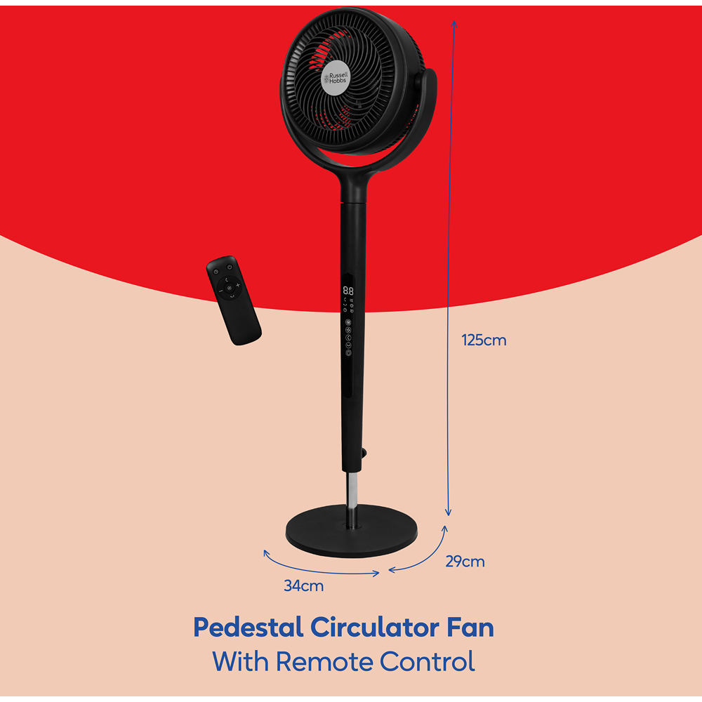 Russell Hobbs Grey Height Adjustable Oscillating Pedestal Circulator Fan with Remote 8 inch Image 9