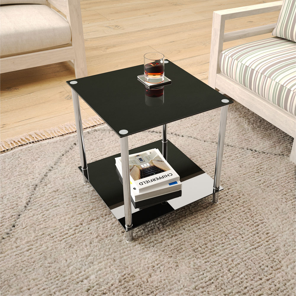 AVF Black Glass and Chrome Square Lamp Table Image 5