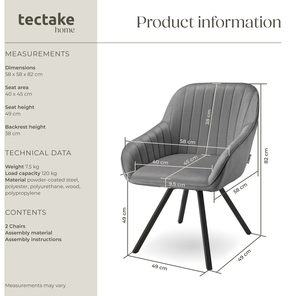 tectake Set of 2 Grey Velvet Lounge Armchair Image 9