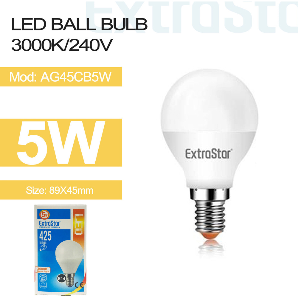 ExtraStar 6 Pack E14 5W Warm White Ball LED Light Bulb Image 2
