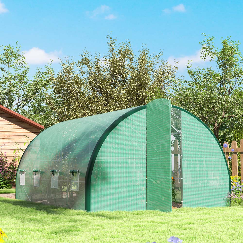 Outsunny 9.8 x 13ft Green Tunnel Greenhouse with Hinged Door Image 3