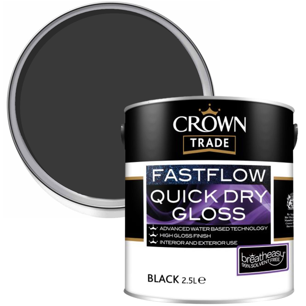 Crown Trade Fastflow Black Quick Dry Gloss Paint 2.5L Image 1