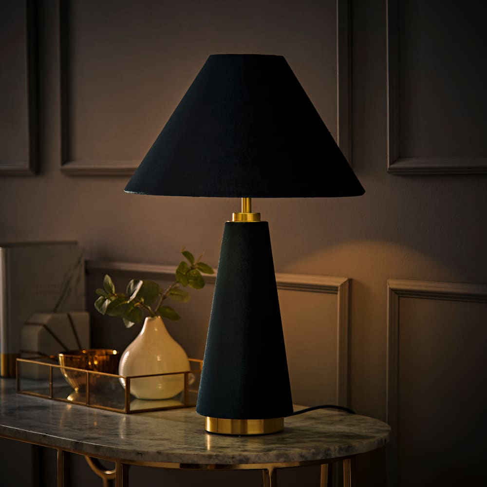 ValueLights Martha Conical Teal Velvet Table Lamp and Bulb Image 2